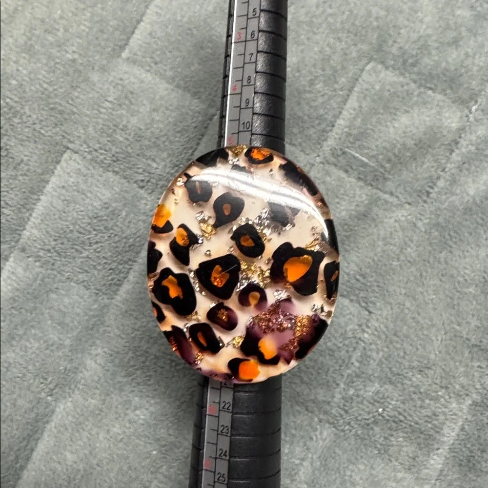 Vintage Plastic Ring, Leopard Print, Glitter, Retro, Boho, Size 7